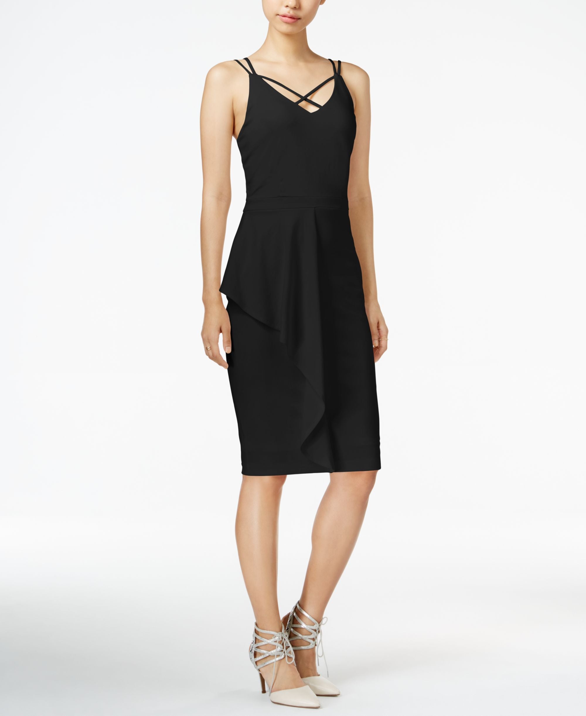 Bar III Womens Drapey Spaghetti Straps Bodycon Dress