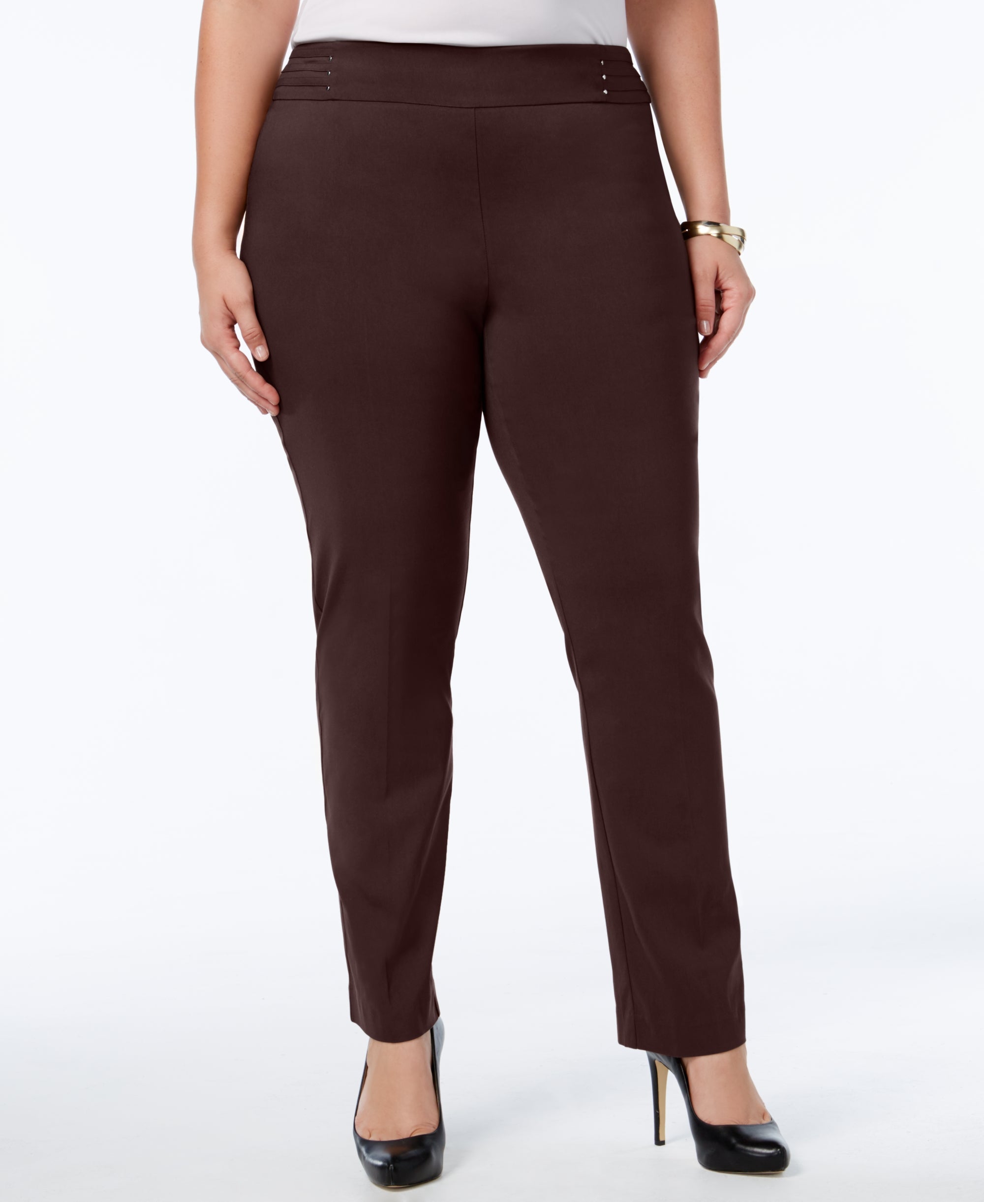 Plus Size Tummy Control Pull-On Slim-Leg Pants