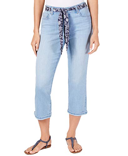 Curvy-Fit Belted Cropped Jeans