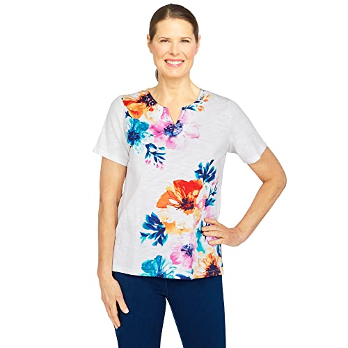 Alfred Dunner Women's Petite Embellished Textured Floral Knit Top