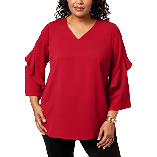 Plus Ruffled-Sleeve Zip-Back Top