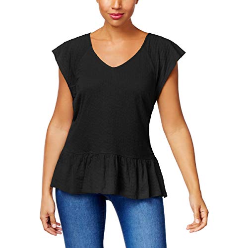 V-Neck Cotton Jacquard Peplum Top