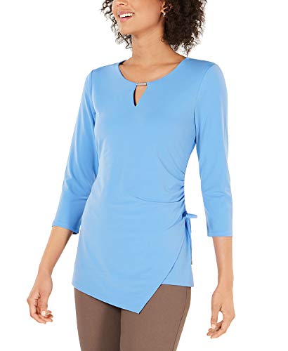 JM Collection Petites Ruched Asymmetrical Top Marina PL