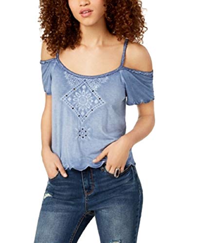 American Rag Juniors' Embroidered Cold-Shoulder Top (Eventide, L)