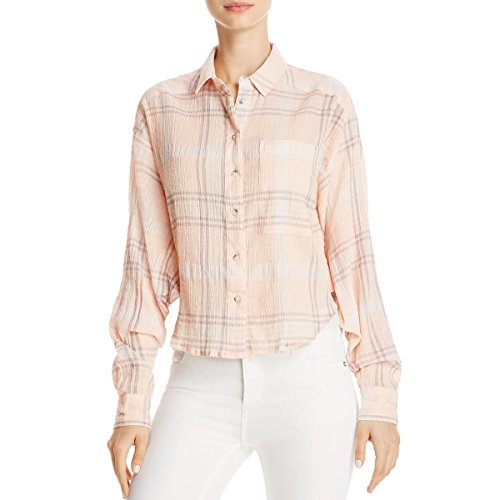 Free People Womens Plaid Dolman Sleeves Button-Down Top