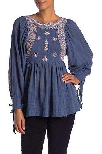 Free People Women's Bali Birdie Embroidered Top (Navy, Small)