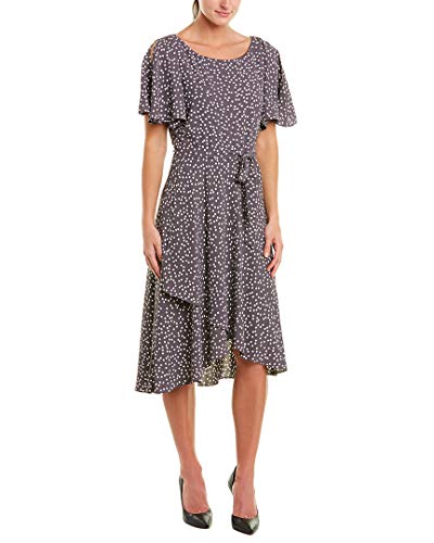Anne Klein Women's Flutter Sleeve SASH Dress, Nantucket Grey/Anne White, 2