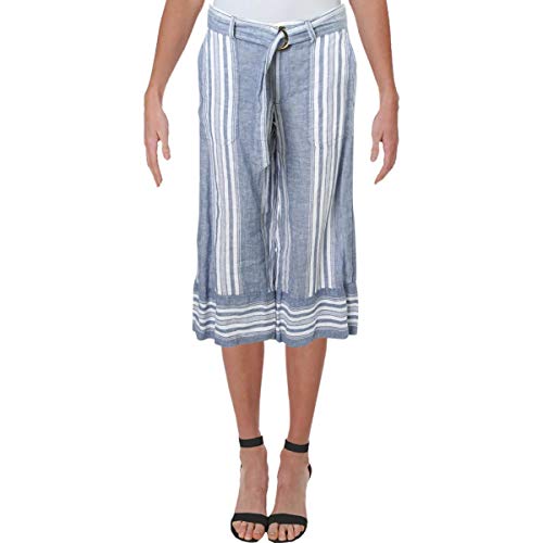 Ralph Lauren Womens Blue Belted Striped Wide Leg Pants Size 10