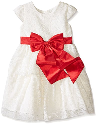 Little Girls Bow-Trim Lace Dress
