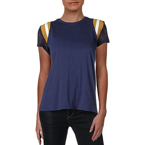 Juniors' Lace-Sleeve Striped-Shoulder Top