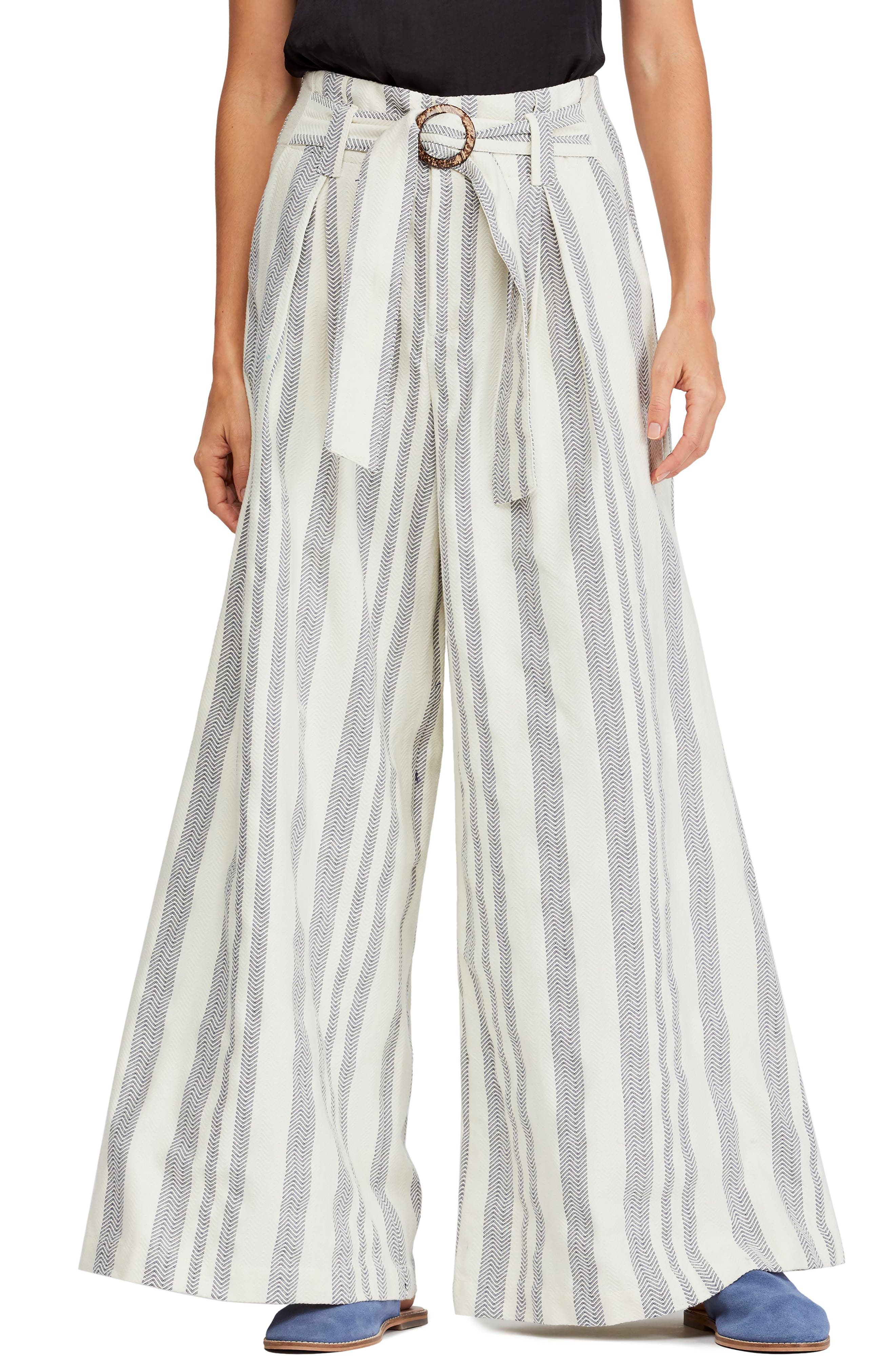 Free People Stripe Wide Leg Pants, Size 6 - White