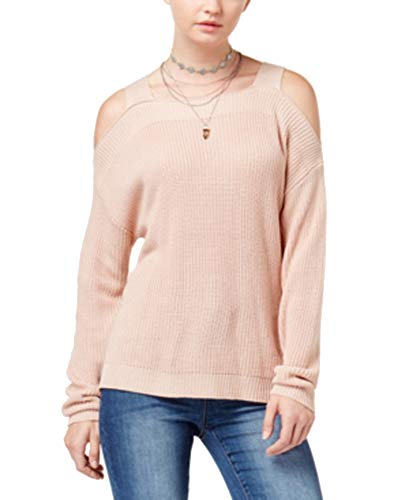 Hooked Up by IOT Juniors' Knit Cold-Shoulder Sweater  Pink Dust XL