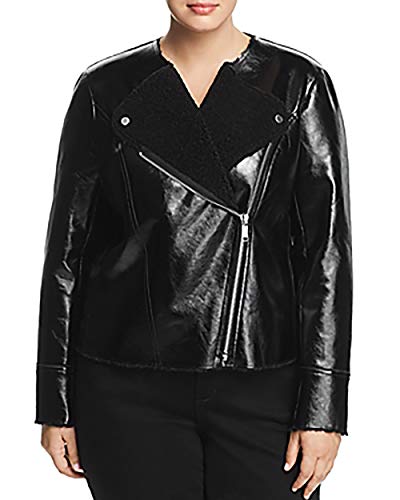 MICHAEL Michael Kors Plus Size Leather Jacket with Faux-Shearling Trim (Black, 0X)
