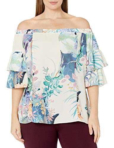 Trendy Plus Size Printed Off-The-Shoulder Top
