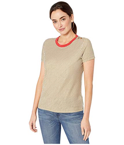 Lauren Ralph Lauren Stripe Print Button Shoulder Cotton T-Shirt