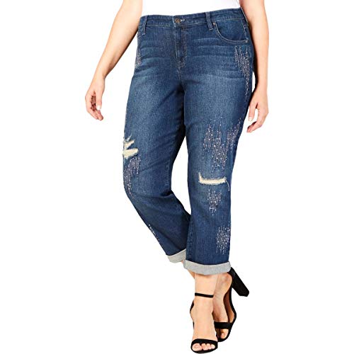 Plus Size Embellished Distressed Boyfriend-Fit Jeans