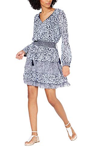 Michael Michael Kors Womens Petites Printed Tiered Mini Dress Navy P/S