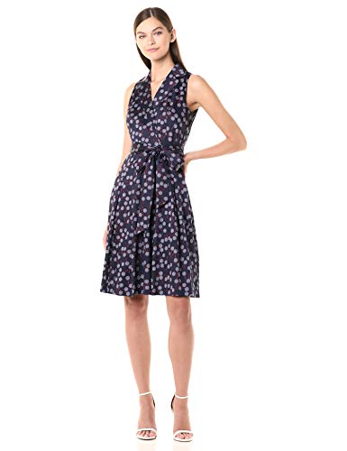 Anne Klein Women's Notch Collar WRAP Dress, Eclipse/Eton Blue Combo, 12