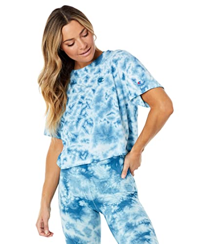 Champion Womens Logo Fitness Tie-Dyed Crewneck Crop Shirts & Tops