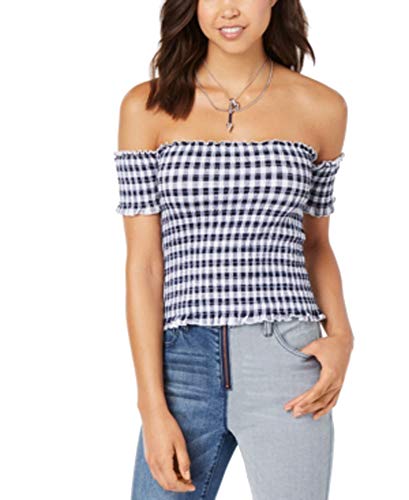 Juniors' Printed Smocked Off-The-Shoulder Crop Top