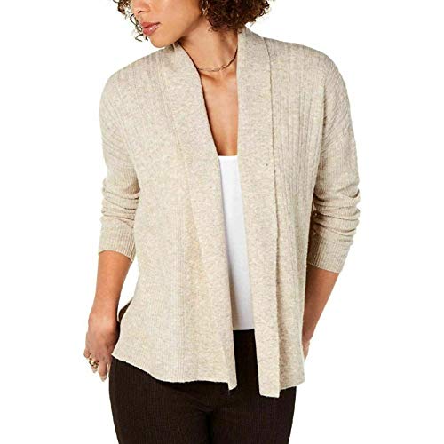 Mixed-Rib Open-Front Cardigan