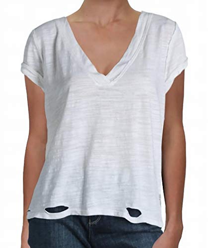 We The Free Womens Sundance Distressed V-Neck T-Shirt Pink S