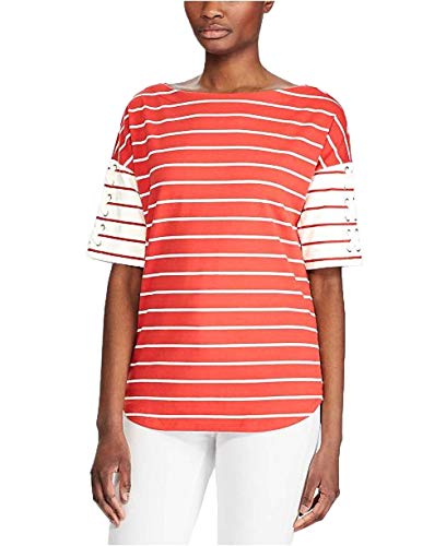 Lauren Ralph Lauren Stripe Print Lace Up Sleeve Cotton Top