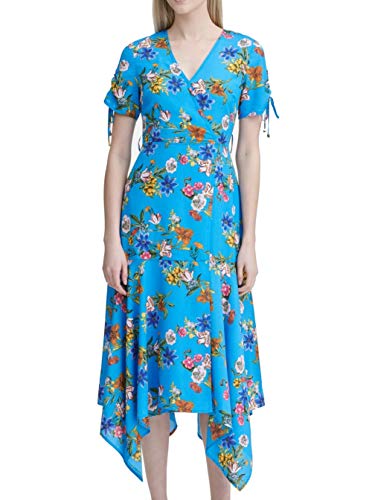 Printed Handkerchief-Hem Faux-Wrap Dress