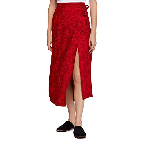 Free People Yasmin Tied Midi Wrap Skirt Floral Raspberry
