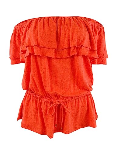 RALPH LAUREN Womens Ruffled Elastic Drawstring Waist Flutter Sleeve Off Shoulder Peplum Top Petites