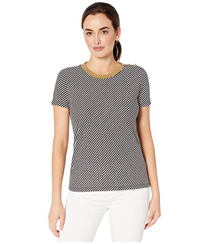 Lauren Ralph Lauren Stripe Print Button Shoulder Cotton T-Shirt