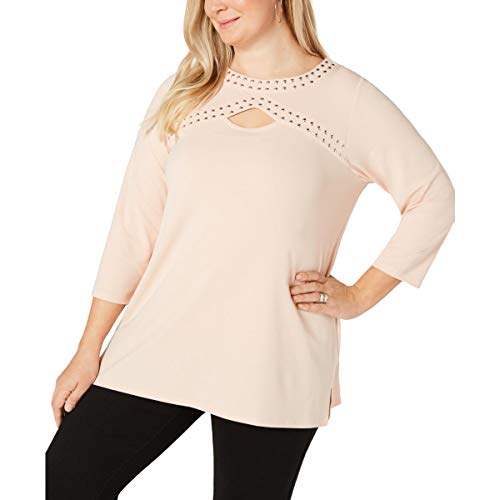 Plus Size Embellished Keyhole Top