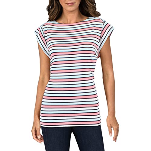 Anne Klein Womens Cap Sleeve Striped Pullover Top