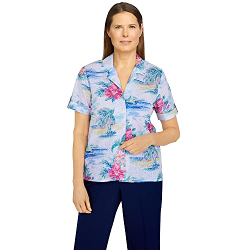 Alfred Dunner Women's Petite Tropical Scenic Printed Shirt Size PS Multi