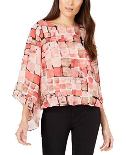 Petite Printed Angel-Sleeve Bubble-Bottom Blouse