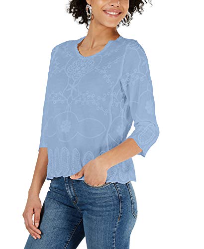 Petite Embroidered 3/4-Sleeve Top