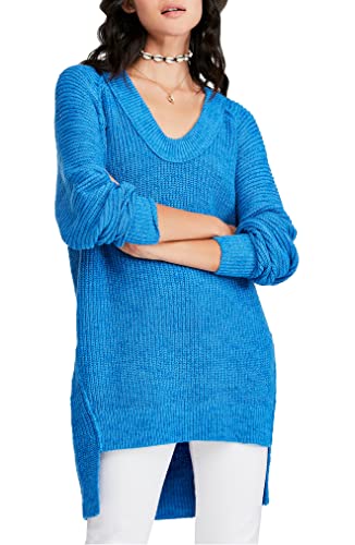Free People Womens Sunday Scoop Oversized Hi-Low Tunic Sweater Blue L