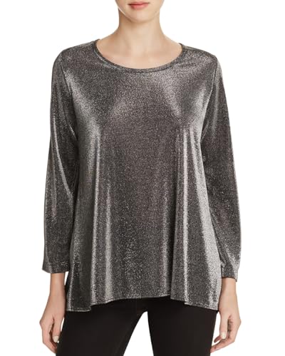 Nally & Millie Womens Metallic Scoop Neck Pullover Top