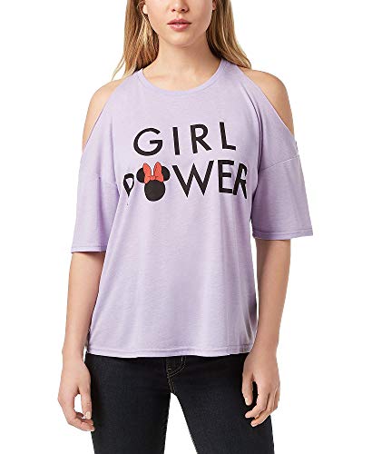 Mighty Fine Juniors' Cold-Shoulder Graphic-Print T-Shirt (Lavender, S)