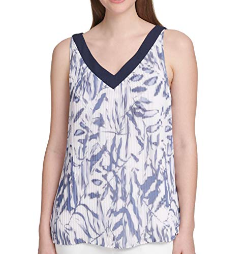 Printed Pleated V-Neck Top