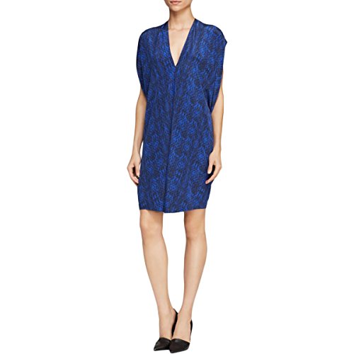 Vince Double V-Neck Printed Silk Dress