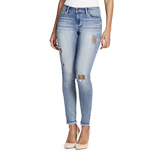 Juniors' Metallic Rip & Repair Skinny Jeans