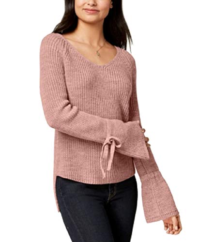 Juniors' Tie-Trim Bell-Sleeved High-Low Sweater