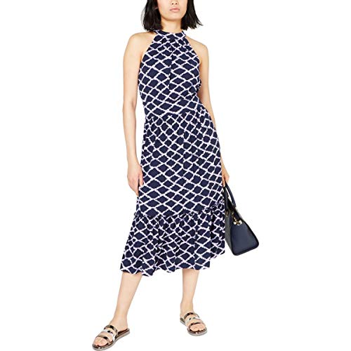 Michael Michael Kors Womens Printed Jacquard Maxi Dress Navy S