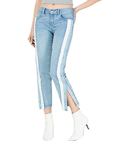 Juniors' Striped Snap-Side Jeans