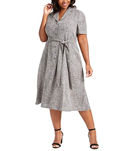Anne Klein Plus Size Belted Jacquard Shirtdress Black/White, 24W