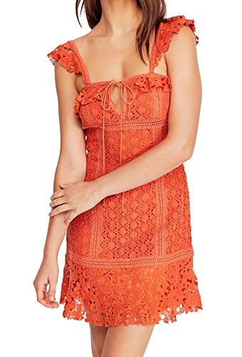 Free People Womens Cross My Heart Lace Ruffled Mini Dress Orange