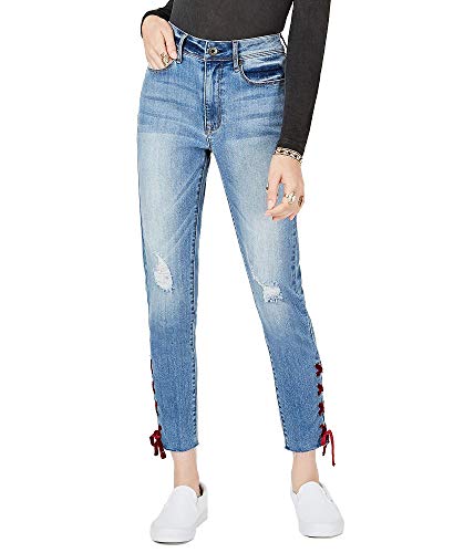 Juniors' Velvet Lace-Up Skinny Ankle Jeans