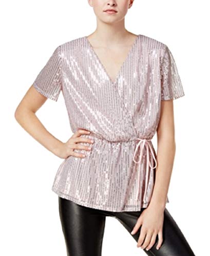 Juniors' Sequined Faux-Wrap Top
