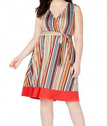 Trendy Plus Size Striped Faux-Wrap Dress